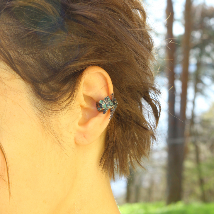 Cuff in silver, Hydrangea and Thuja, фото 3