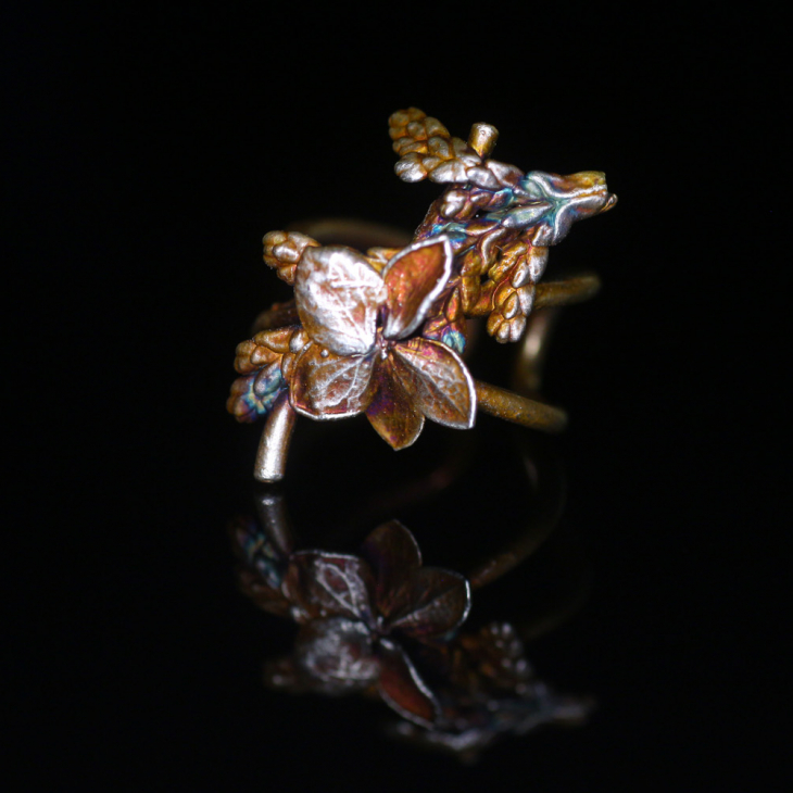 Cuff in silver, Hydrangea and Thuja, фото 1