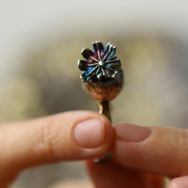Poppy ring in colored silver, фото 2