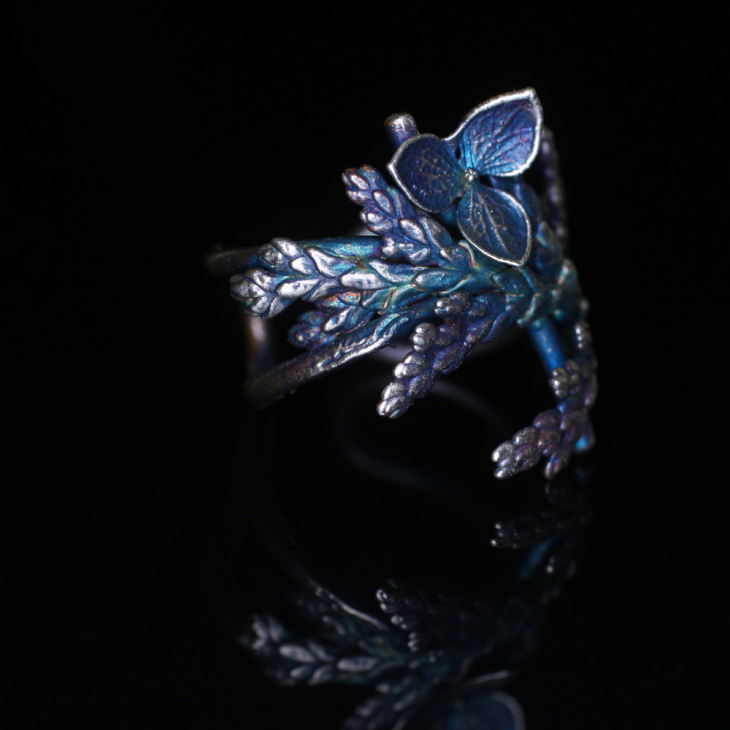 Cuff in silver, Thuja and Hydrangea , фото 3