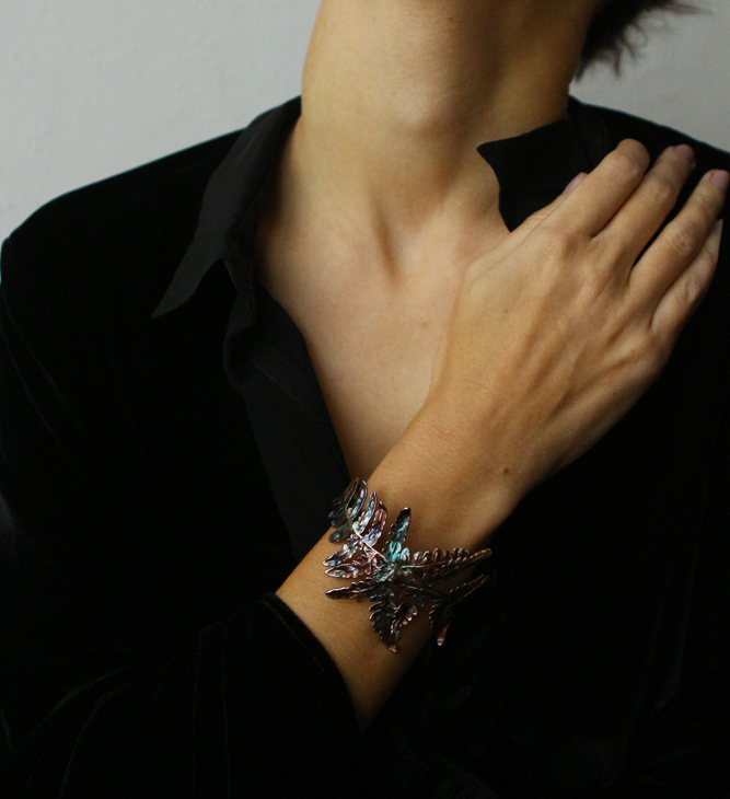 Fern leaf bracelet in colored silver, фото 5