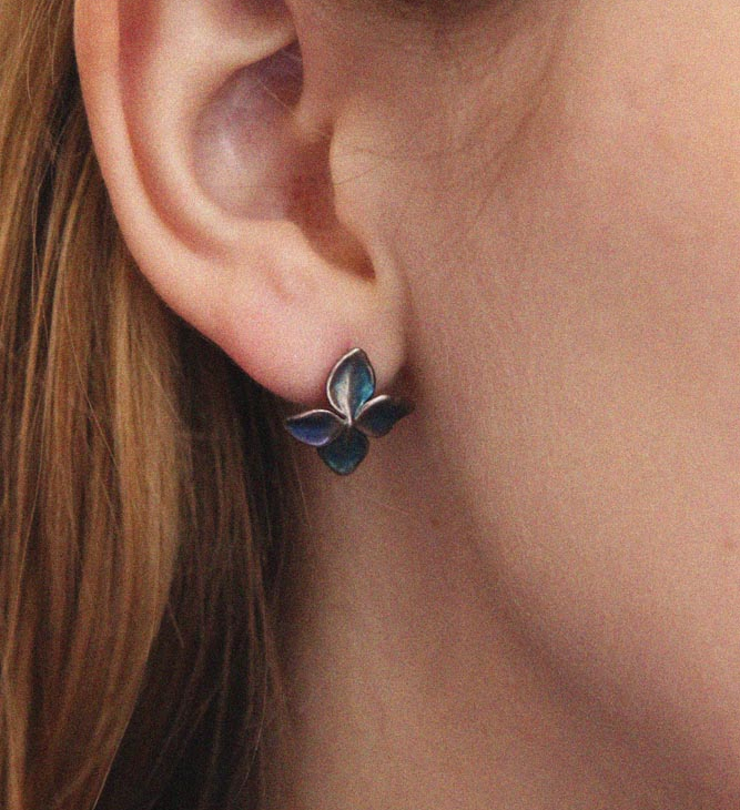 Серьги гвоздики в серебре Fleur de Magique, Гортензия, фото 2