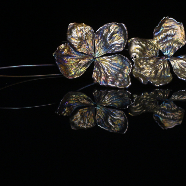 Hydrangea flower earrings in colored silver, фото 4