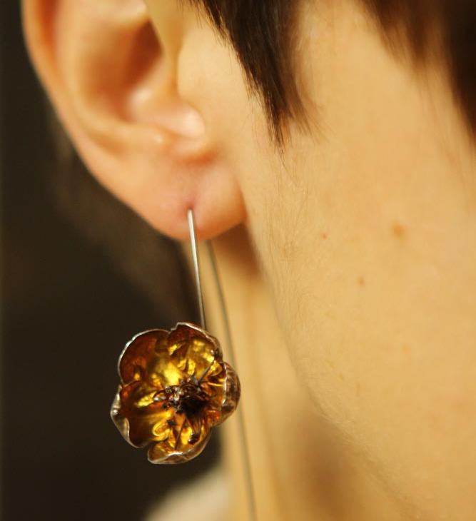 Apricot flower earrings in colored silver, фото 1