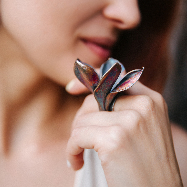 Кольцо-подвеска в серебре Fleur de Magique, Плюмерия, фото 2