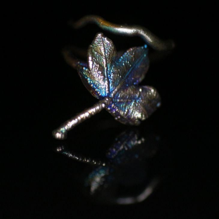 Maple ring in colored silver, фото 5