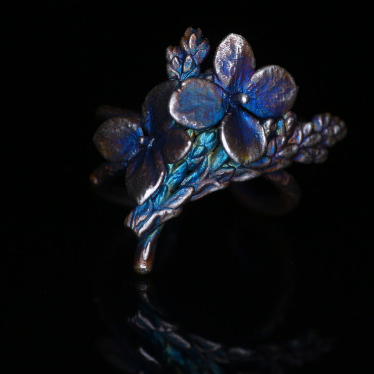 Cuff in silver, Thuja and Hydrangea , фото 1