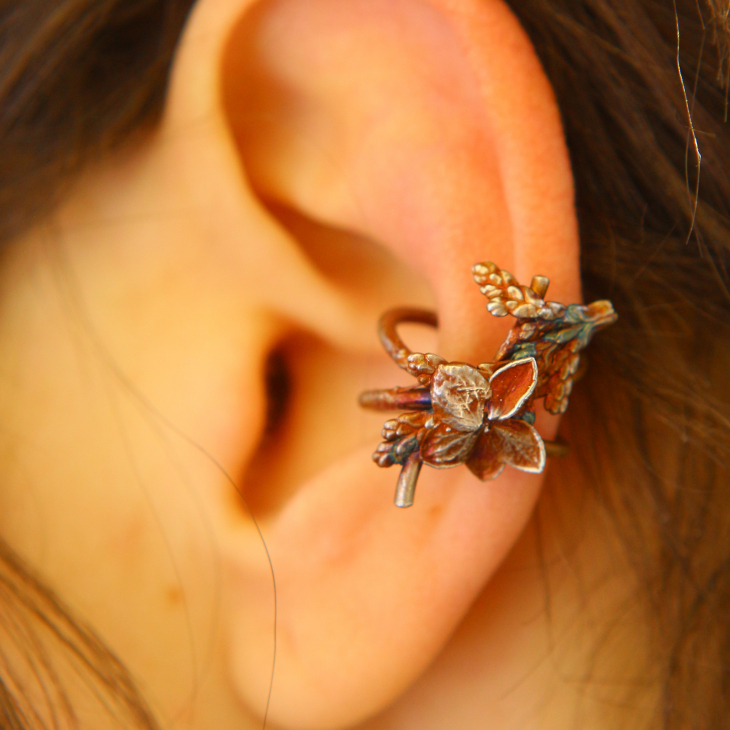 Cuff in silver, Hydrangea and Thuja, фото 2