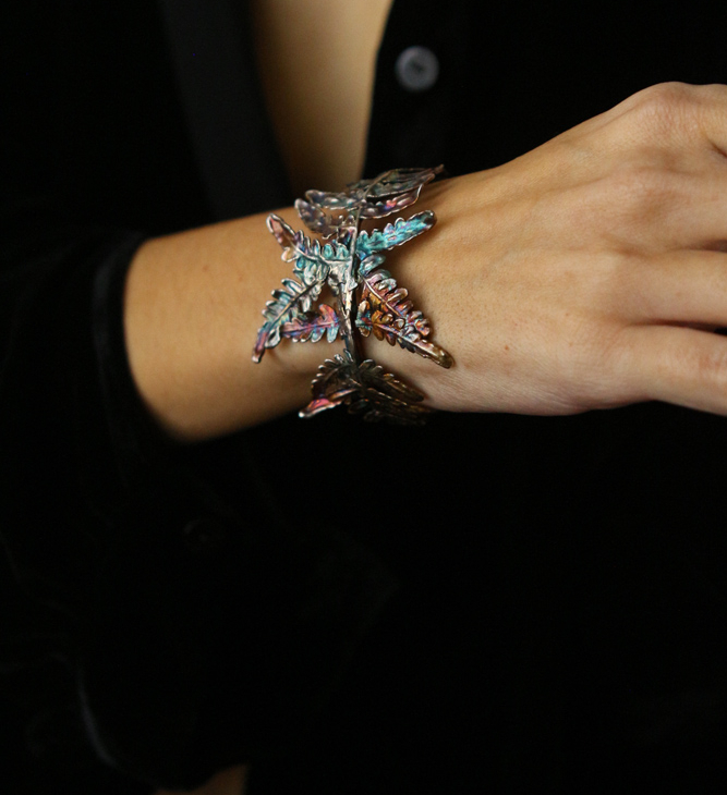 Fern leaf bracelet in colored silver, фото 2