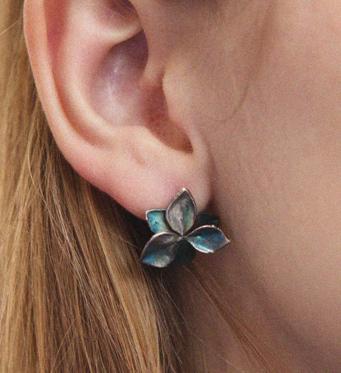 Серьги гвоздики в серебре Fleur de Magique, Гортензия, фото 2