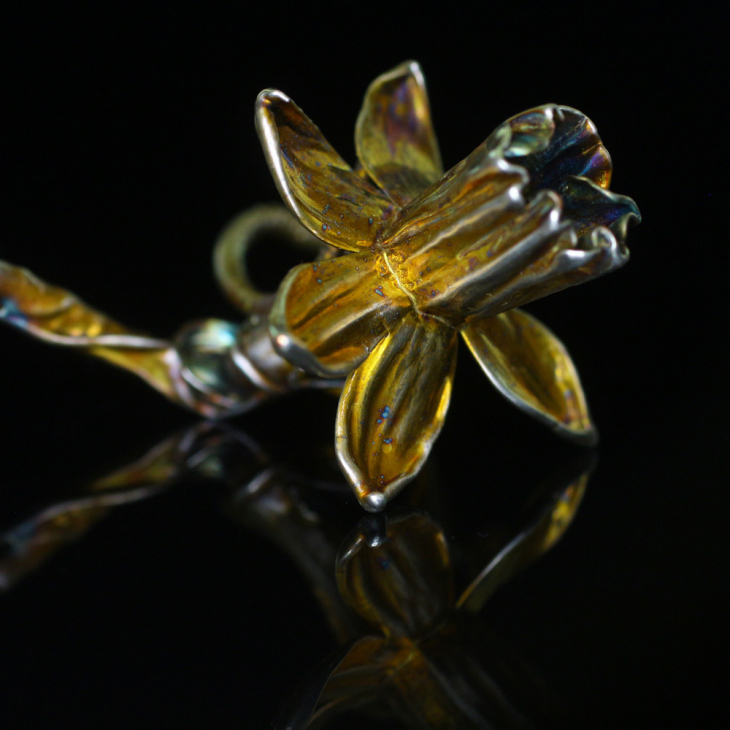 Narcissus flower ring in colored silver, фото 7