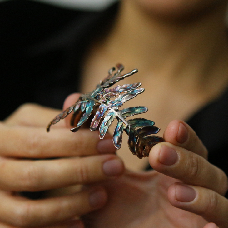 Fern leaf bracelet in colored silver, фото 6