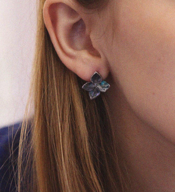 Серьги гвоздики в серебре Fleur de Magique, Гортензия, фото 2