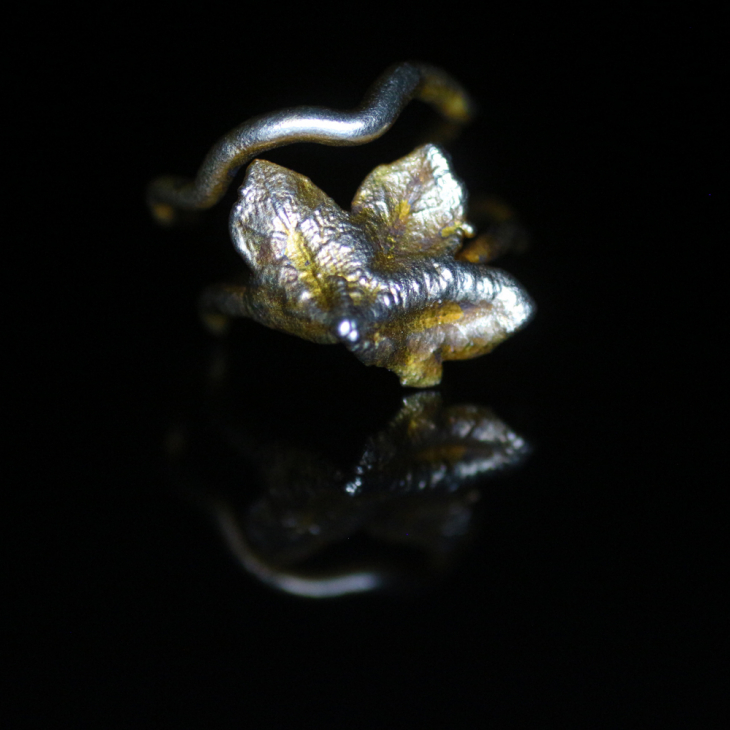 Maple ring in colored silver, фото 4