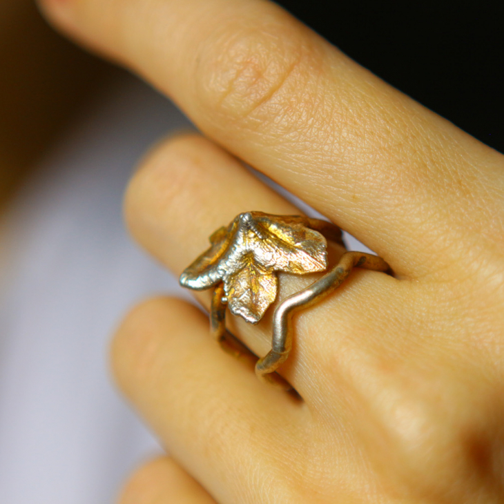 Maple ring in colored silver, фото 2