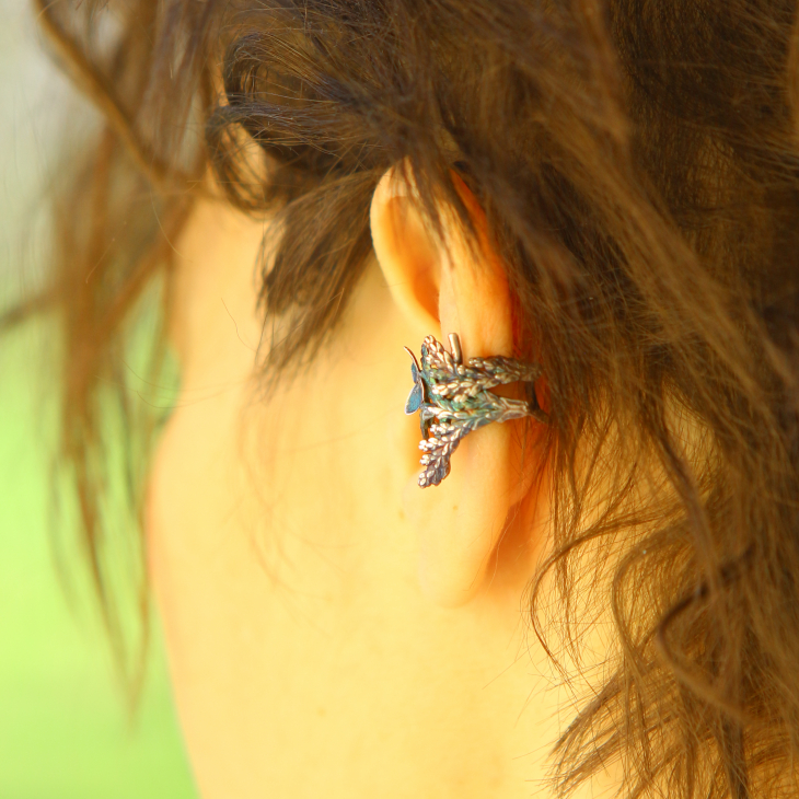Cuff in silver, Hydrangea and Thuja, фото 2