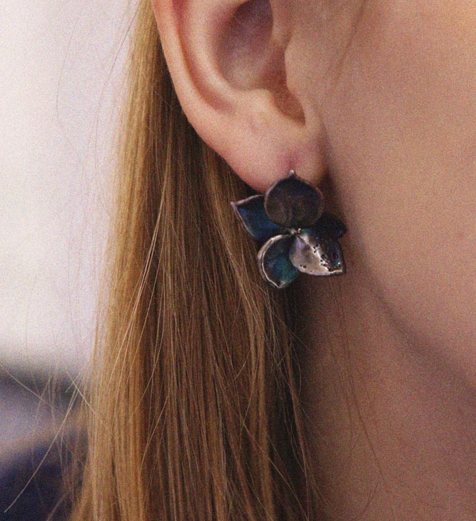 Серьги гвоздики в серебре Fleur de Magique, Гортензия, фото 2