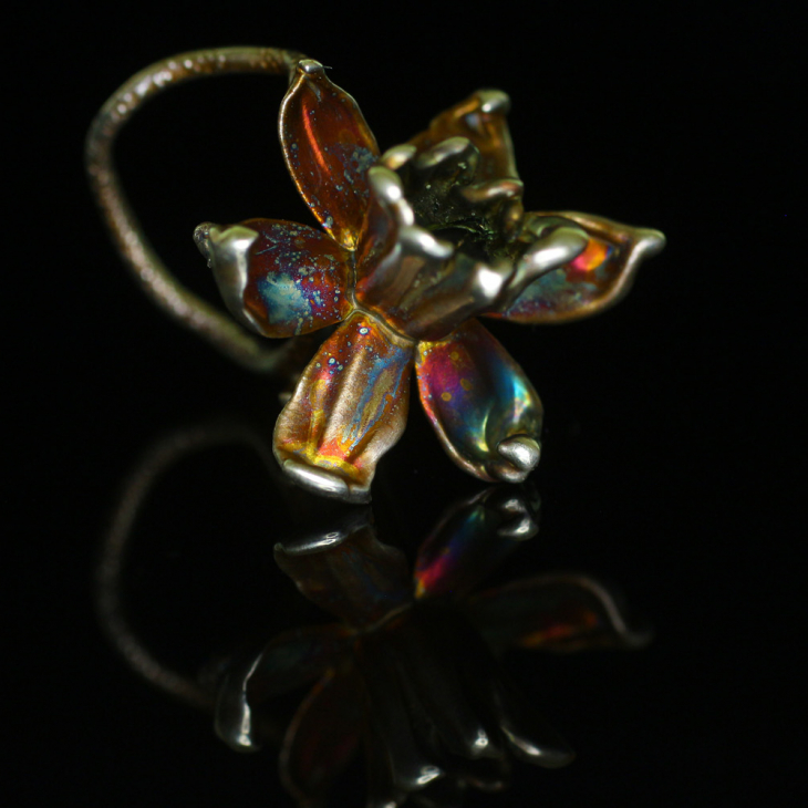 Narcissus flower ring in colored silver, фото 1