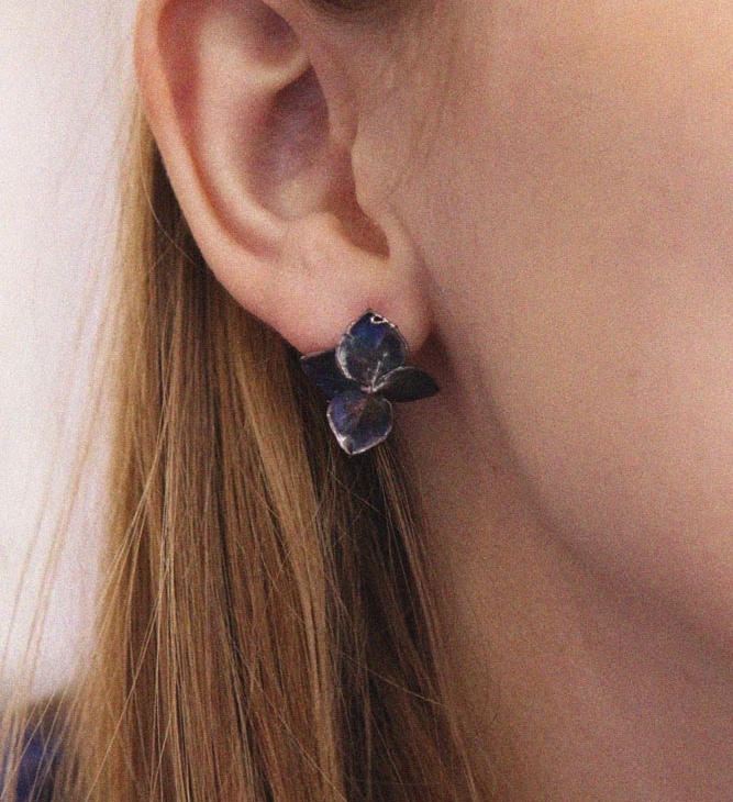 Серьги гвоздики в серебре Fleur de Magique, Гортензия, фото 2