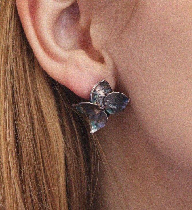 Серьги гвоздики в серебре Fleur de Magique, Гортензия, фото 2