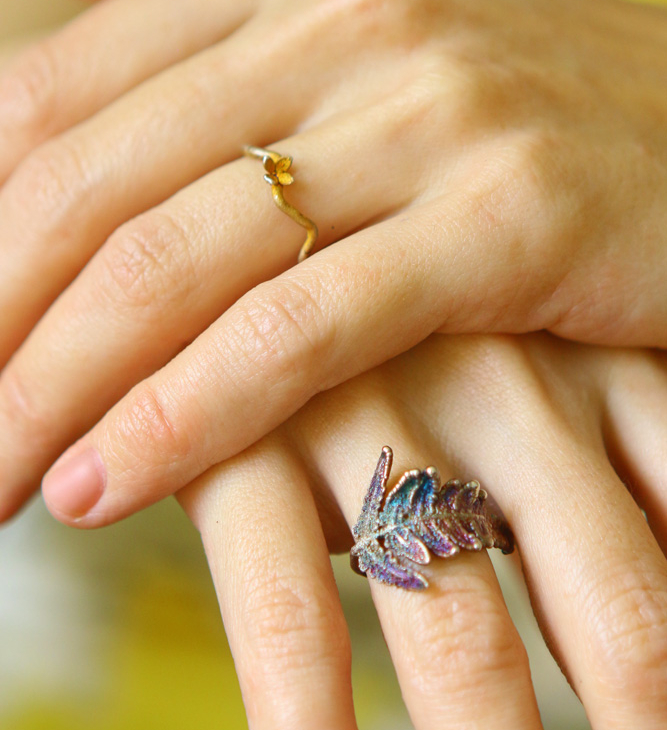 Rings in silver, Hydrangea and Fern leaf, фото 1