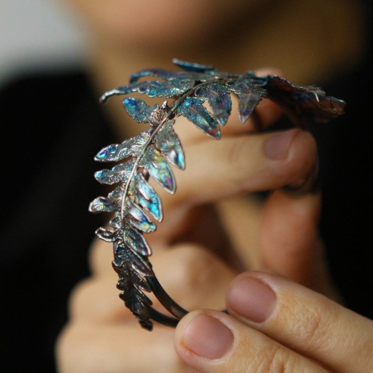 Fern leaf bracelet in colored silver, фото 5