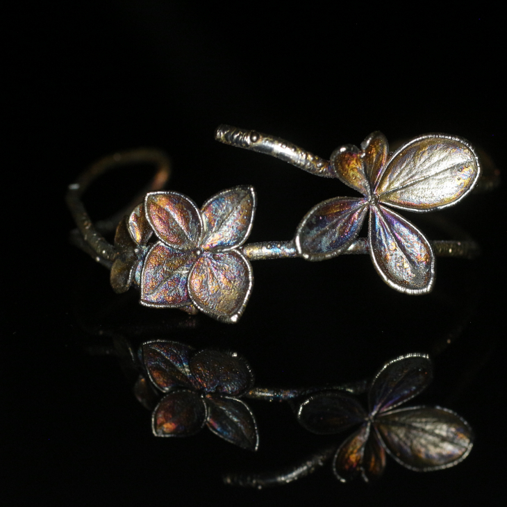 Hydrangea floral bracelet in colored silver, фото 7