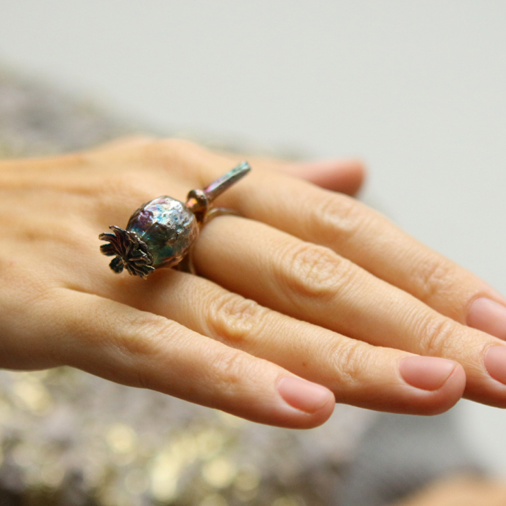 Poppy ring in colored silver, фото 3