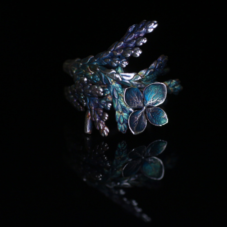 Cuff in silver, Hydrangea and Thuja, фото 5