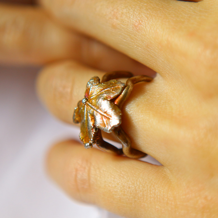 Maple ring in colored silver, фото 3