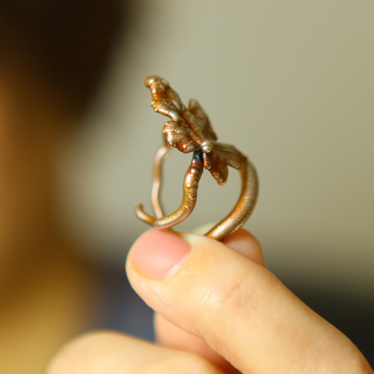 Maple ring in colored silver, фото 3