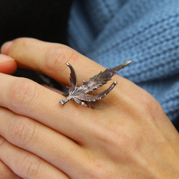 Cuff in silver,Cannabis, фото 2