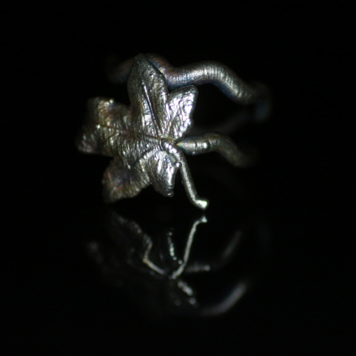 Maple ring in colored silver, фото 4