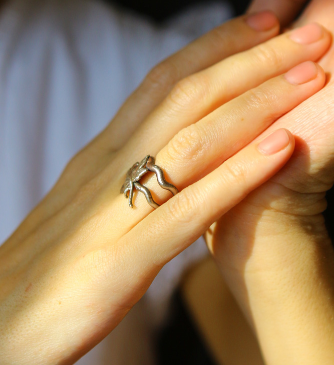 Maple ring in colored silver, фото 2