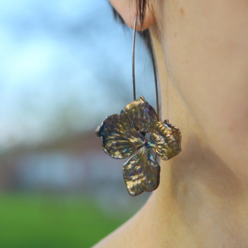 Hydrangea flower earrings in colored silver