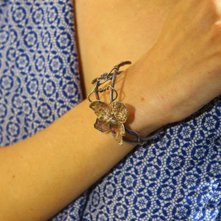 Hydrangea floral bracelet in colored silver, фото 7